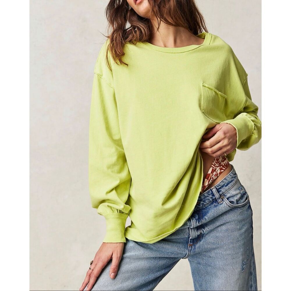 Free People We The Free Fade Into You Long Sleeve Tee citron green M NEW
